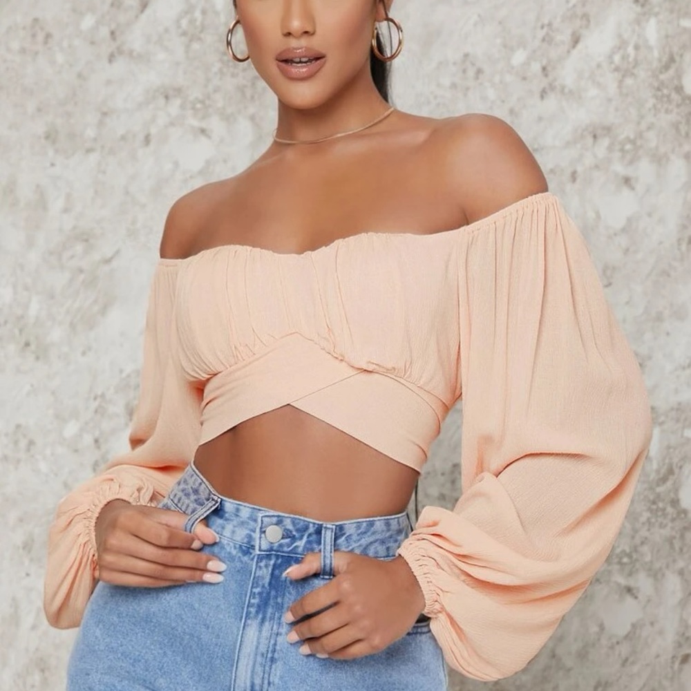Off-the-Shoulder Peasant Sleeve: Self-Tie Crop Top